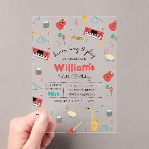 Musical Instruments Music Theme Birthday Party Acrylic Invitations