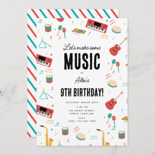 Musical Instruments Music Theme Birthday Party Invitation