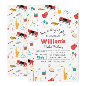 Musical Instruments Music Theme Birthday Party Invitation