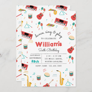 Musical Instruments Music Theme Birthday Party Invitation