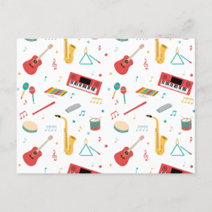 Musical Instruments Music Theme Pattern Holiday Postcard