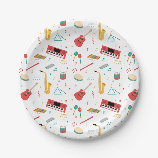 Musical Instruments Music Theme Pattern Paper Plates (Front)