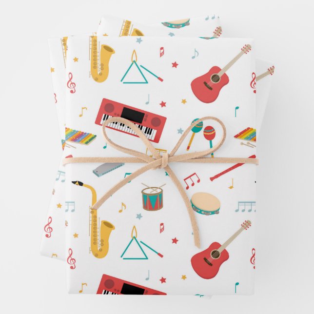 Musical Instruments Music Theme Pattern Wrapping Paper Sheets (In situ)