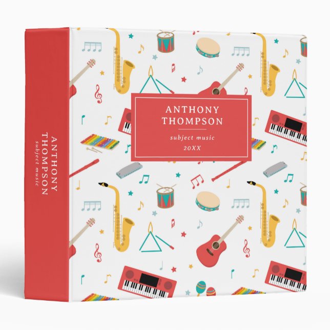 Musical Instruments Music Theme School Subject 3 Ring Binder (Front/Spine)