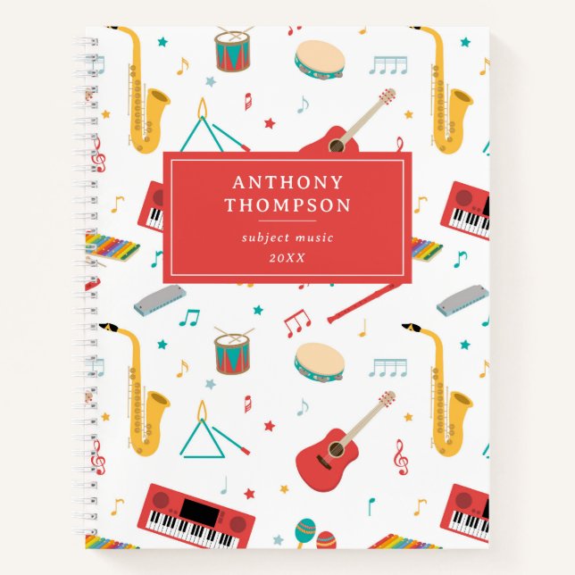 Musical Instruments Music Theme School Subject Notebook (Front)