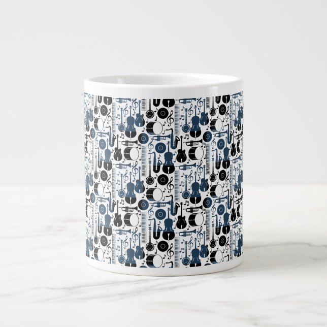 Musical instruments pattern design 2 tones giant coffee mug (Front)