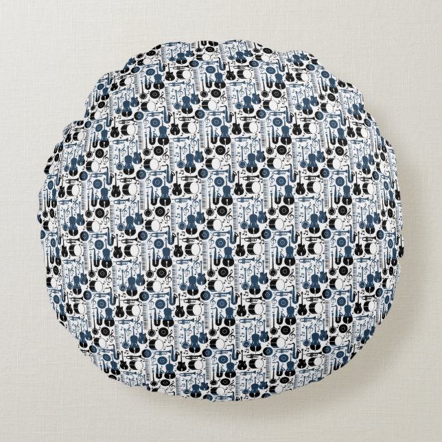 Musical instruments pattern design 2 tones  round pillow (Front)