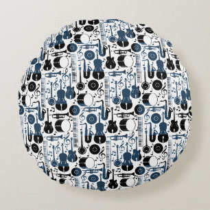 Musical instruments pattern design 2 tones round pillow