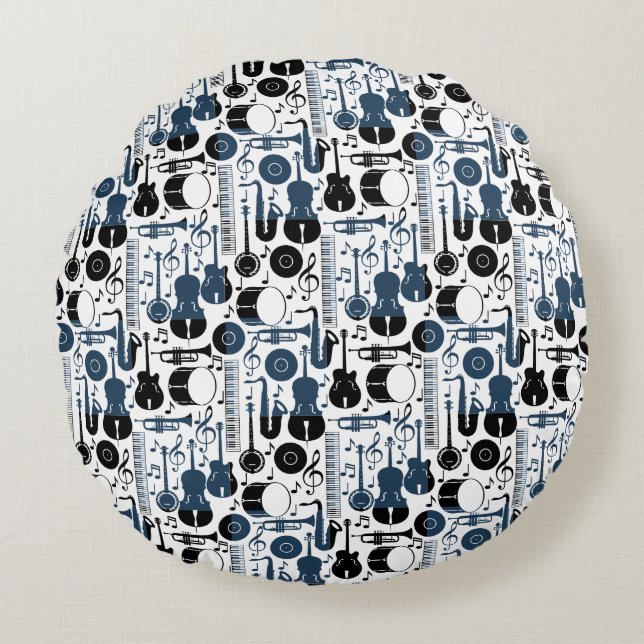 Musical instruments pattern design 2 tones round pillow (Front)