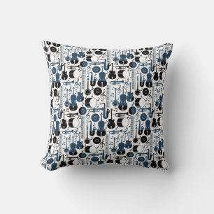 Musical instruments pattern design 2 tones throw pillow