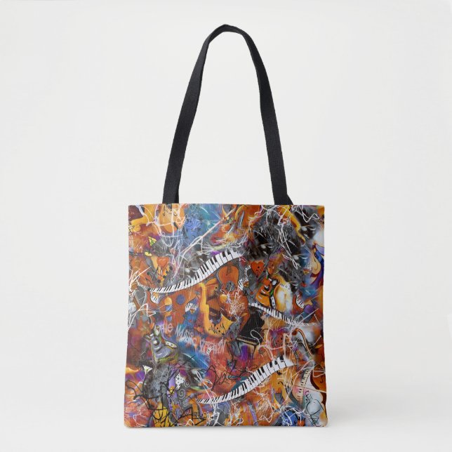 Musical Instruments, Piano, Guitar, Saxophone  Tote Bag (Front)