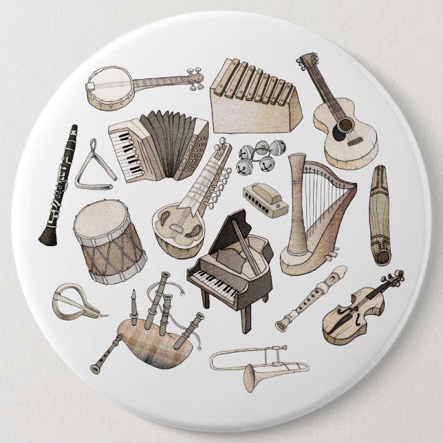 Musical Instruments Pinback Button (Front)