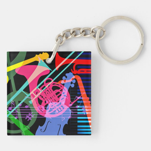 Musical Instruments Pop Art Design Keychain (Back)