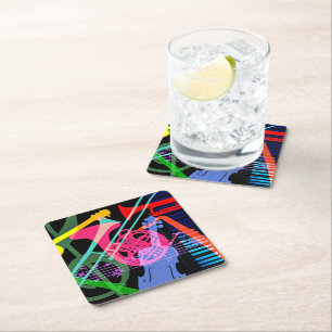 Musical Instruments Pop Art Design Square Paper Coaster
