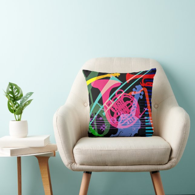 Musical Instruments Pop Art Design Throw Pillow (Chair)
