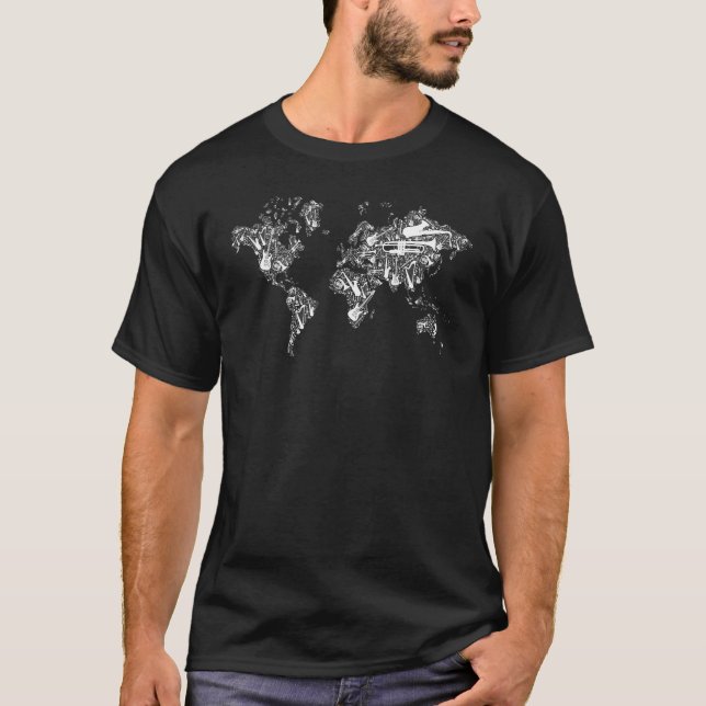 Musical Instruments Print World Map   T-Shirt (Front)