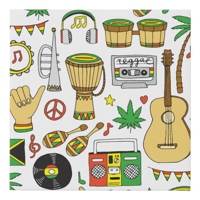 Musical Instruments: Reggae Seamless Background Faux Canvas Print (Front)