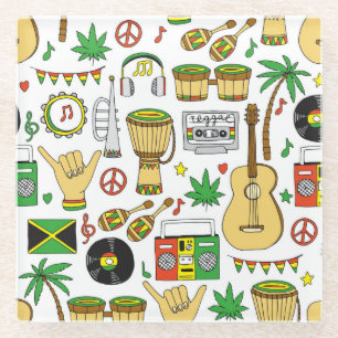 Musical Instruments: Reggae Seamless Background Glass Coaster