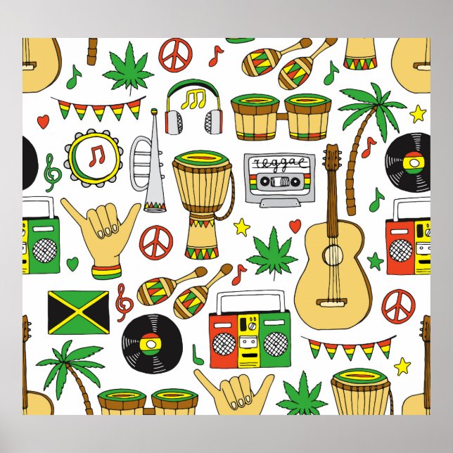 Musical Instruments: Reggae Seamless Background Poster (Front)