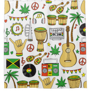 Musical Instruments: Reggae Seamless Background Shower Curtain