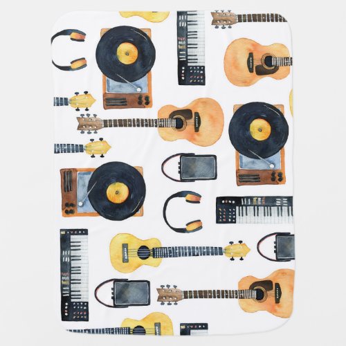 Musical Instruments Seamless Watercolor Baby Blanket
