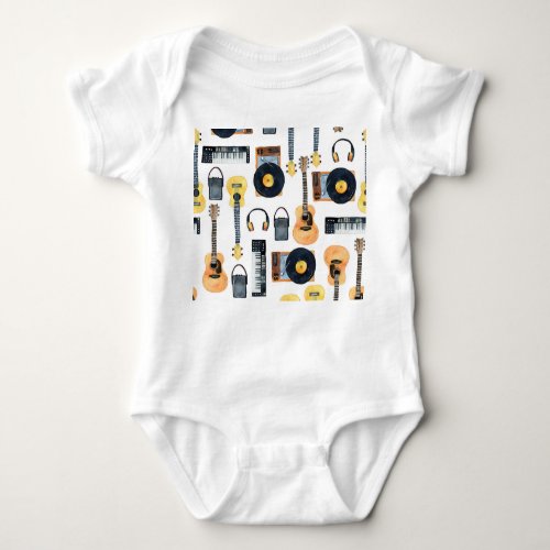 Musical Instruments Seamless Watercolor Baby Bodysuit