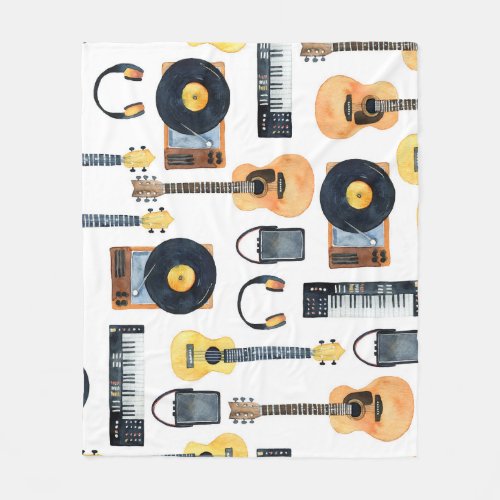 Musical Instruments Seamless Watercolor Fleece Blanket