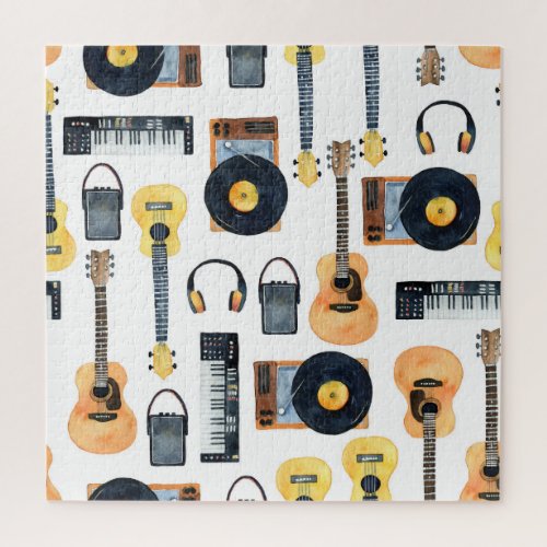 Musical Instruments Seamless Watercolor Jigsaw Puzzle