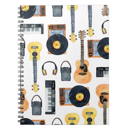 Musical Instruments Seamless Watercolor Notebook