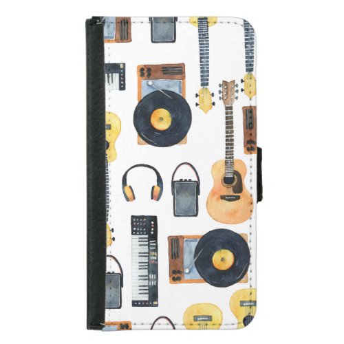Musical Instruments Seamless Watercolor Samsung Galaxy S5 Wallet Case