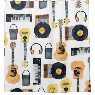 Musical Instruments: Seamless Watercolor Shower Curtain