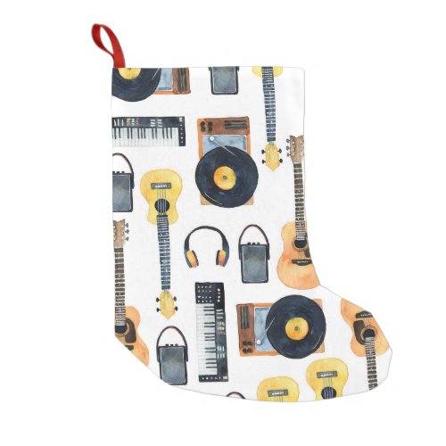 Musical Instruments Seamless Watercolor Small Christmas Stocking