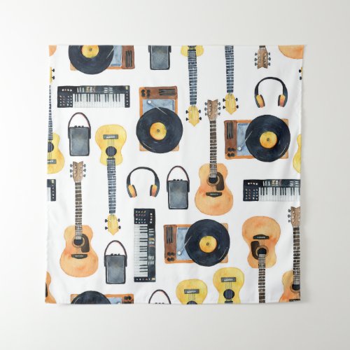 Musical Instruments Seamless Watercolor Tapestry