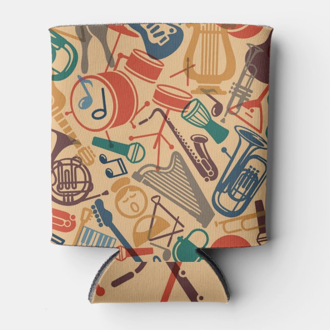 Musical Instruments Vintage Seamless Background Can Cooler (Front)