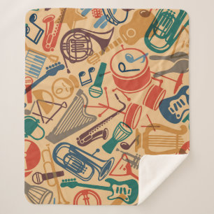 Musical Instruments Vintage Seamless Background Sherpa Blanket
