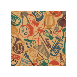 Musical Instruments Vintage Seamless Background Wood Wall Art