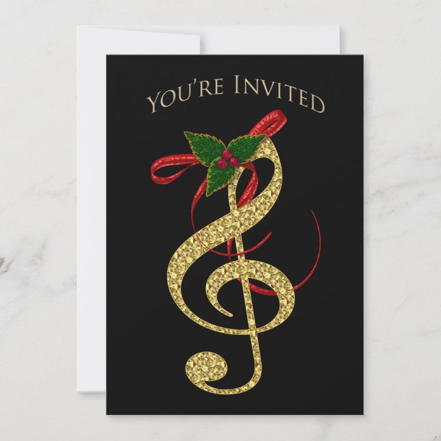 Musical Invitation - Christmas - G-Clef in Gold (Front)