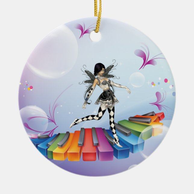 Musical Keyboard Faerie Ceramic Ornament (Front)