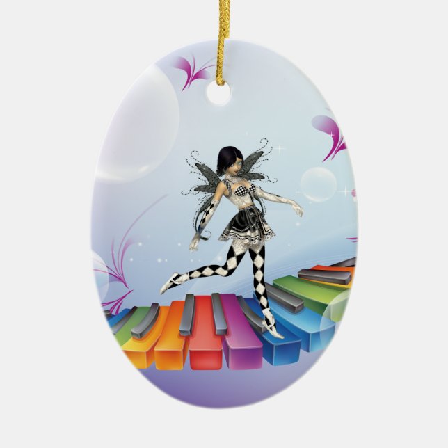 Musical Keyboard Faerie Ceramic Ornament (Front)
