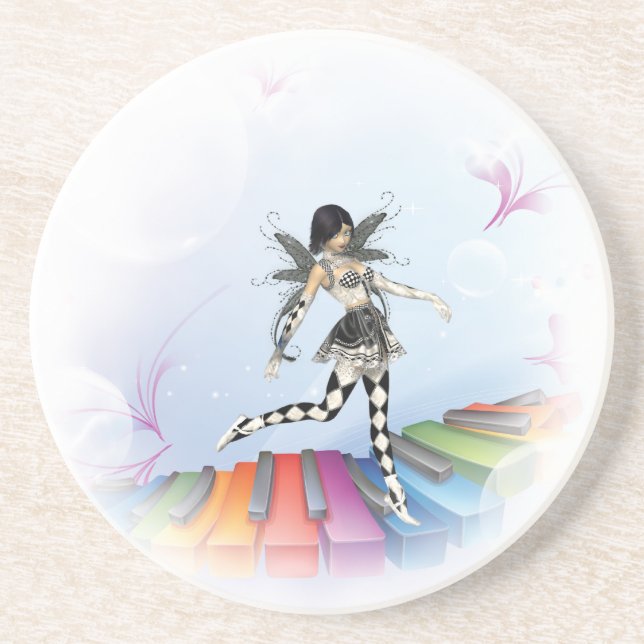 Musical Keyboard Faerie Vignette Drink Coaster (Front)