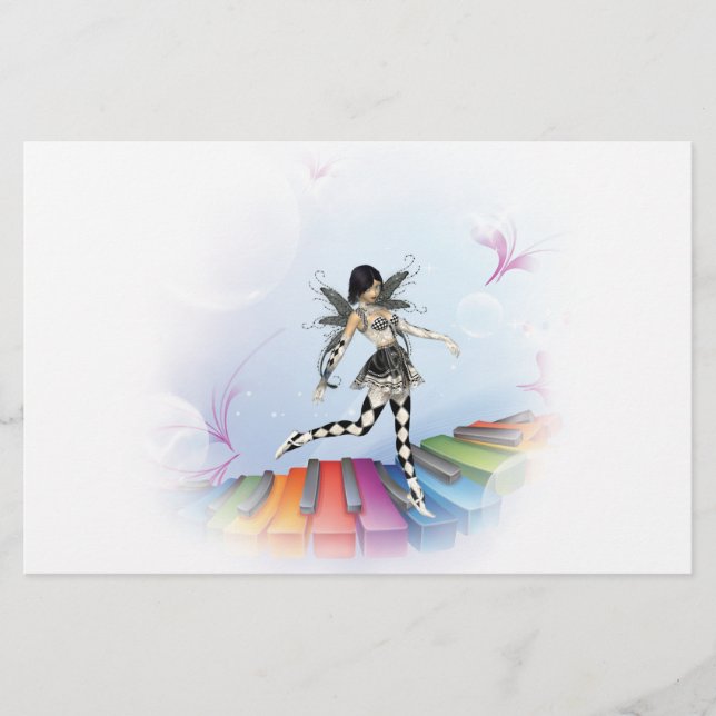 Musical Keyboard Faerie Vignette Stationery (Front)