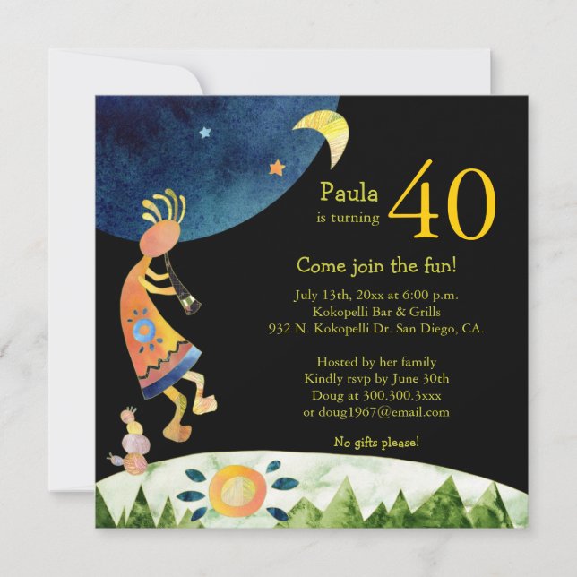 Musical Kokopelli 40th Birthday Party Invitation (Front)