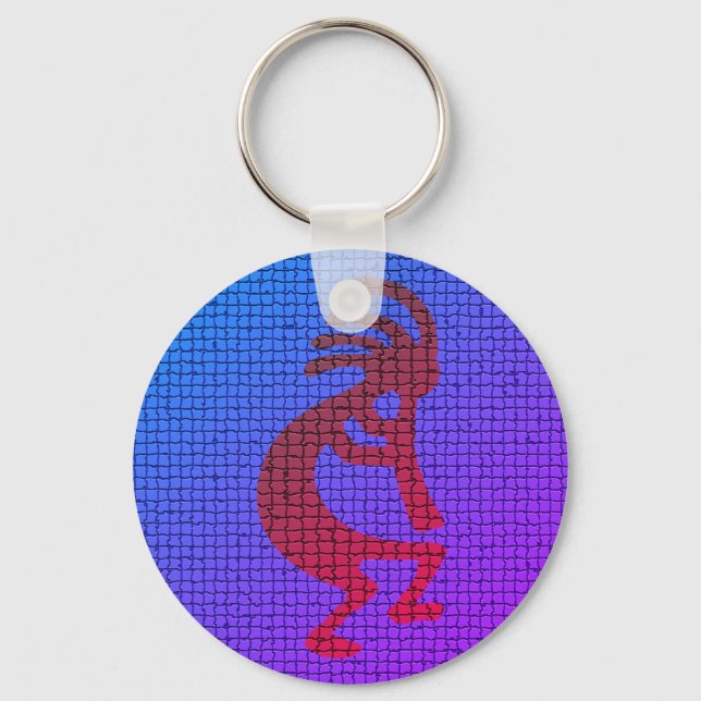 Musical Kokopelli Bright Coloful Flute Player Keychain (Front)
