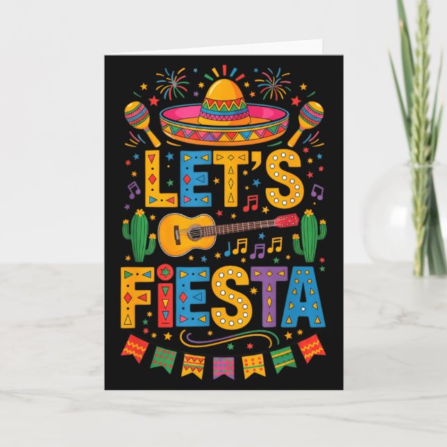 Musical Lets Fiesta Sombrero Funny Guitar Cinco De Card (Front)