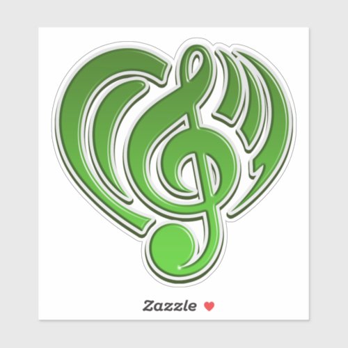 Musical Love Green Heart Music Note DJ Sticker