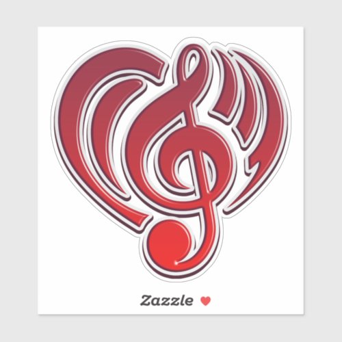 Musical Love Red Heart Music Note DJ Sticker