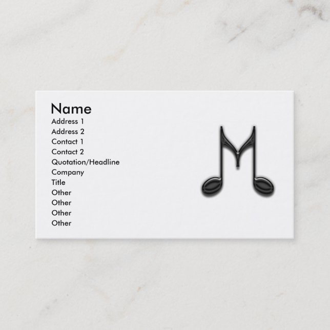 Musical "M" Letter Business Card (Front)
