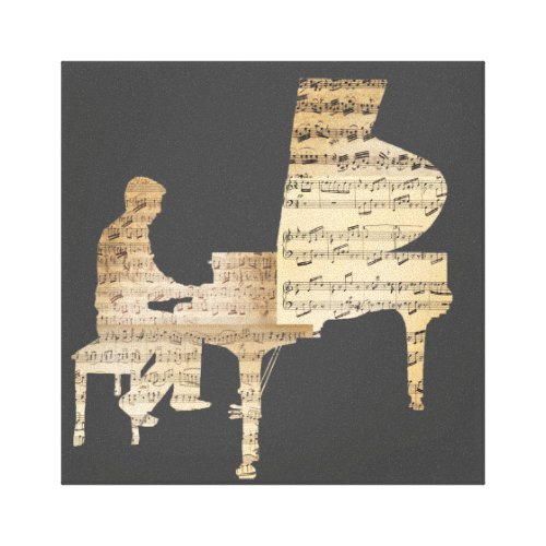 Musical Man Grand Piano_ Customizable Background Canvas Print