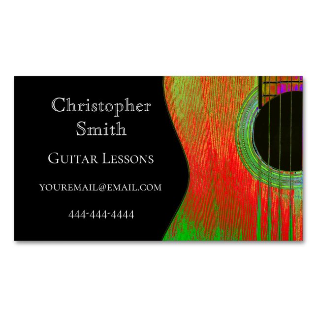 Musical Modern Guitar Abstract Business Card Magnet (Front)