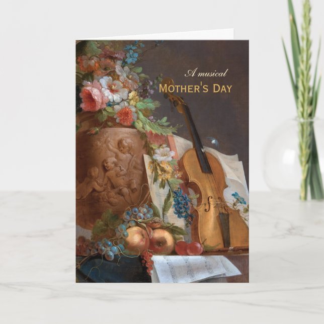 Musical Mother's Day Bachelier Flowers and violin Holiday Card (Front)